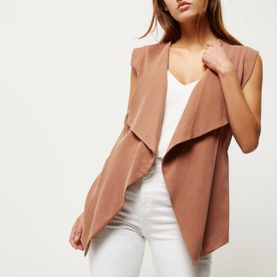 Rust brown belted sleeveless jacket